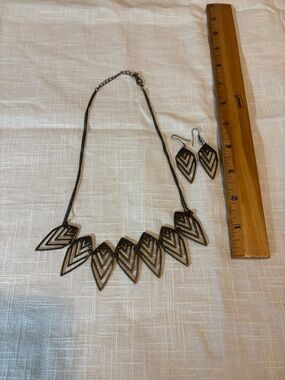 Antique Bronze Layered Chevron Necklace & Earring Set